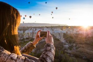 lonely traveler looking into the Cappadocia, Central Anatolia, Turkey